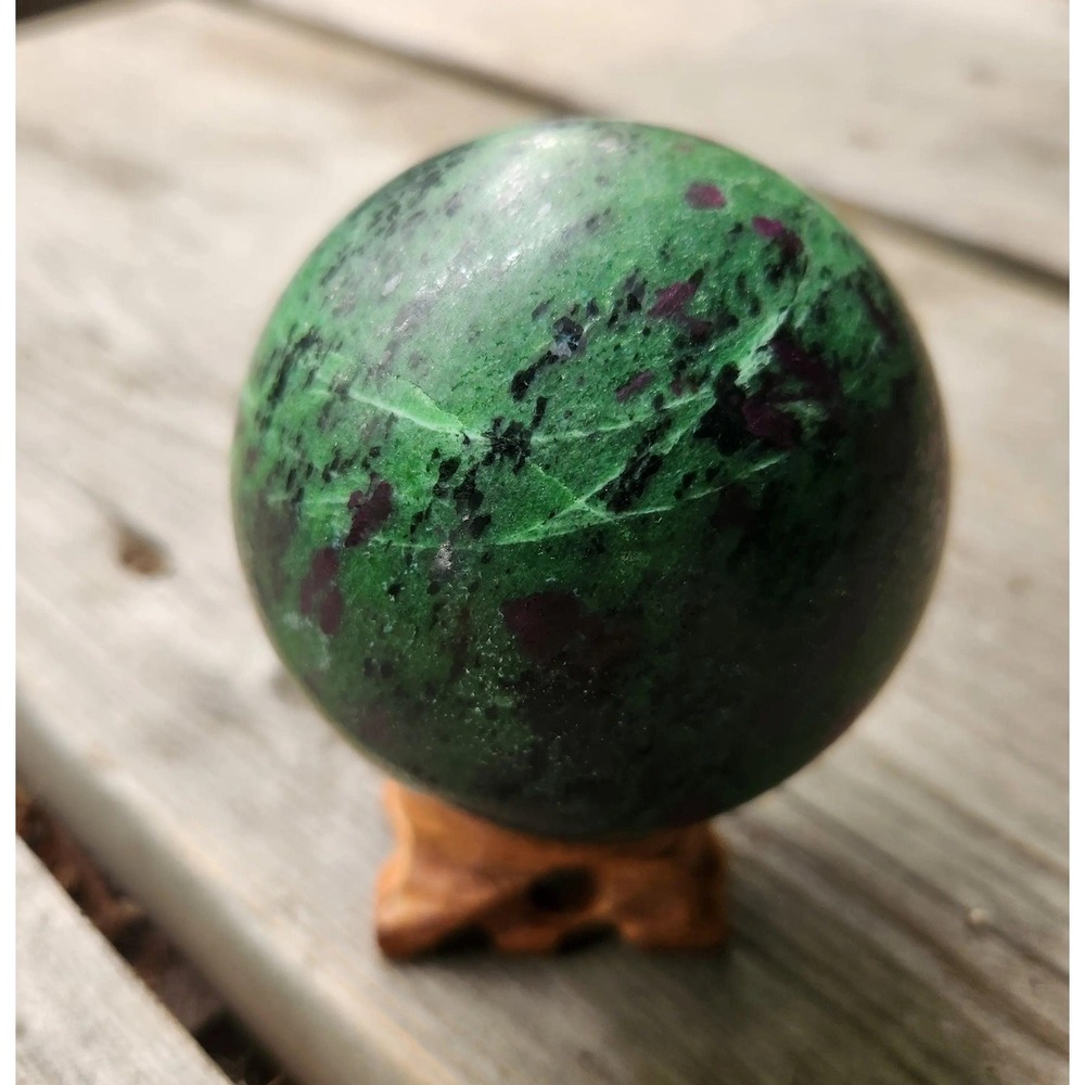 Large Ruby Zoisite Sphere, Carved Crystal Sphere, Ruby and Green Sphere